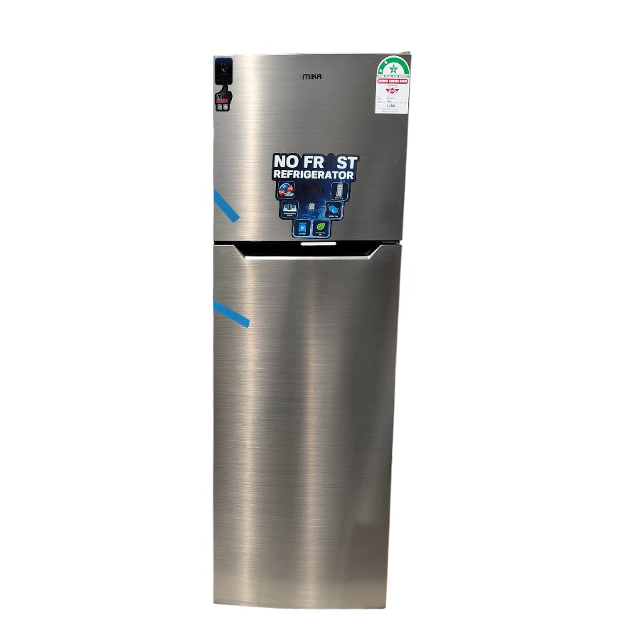 MIKA Fridge, 247L, 2 Door Top Mount Freezer, No Frost, Inox Line Brush MRNF247XLB