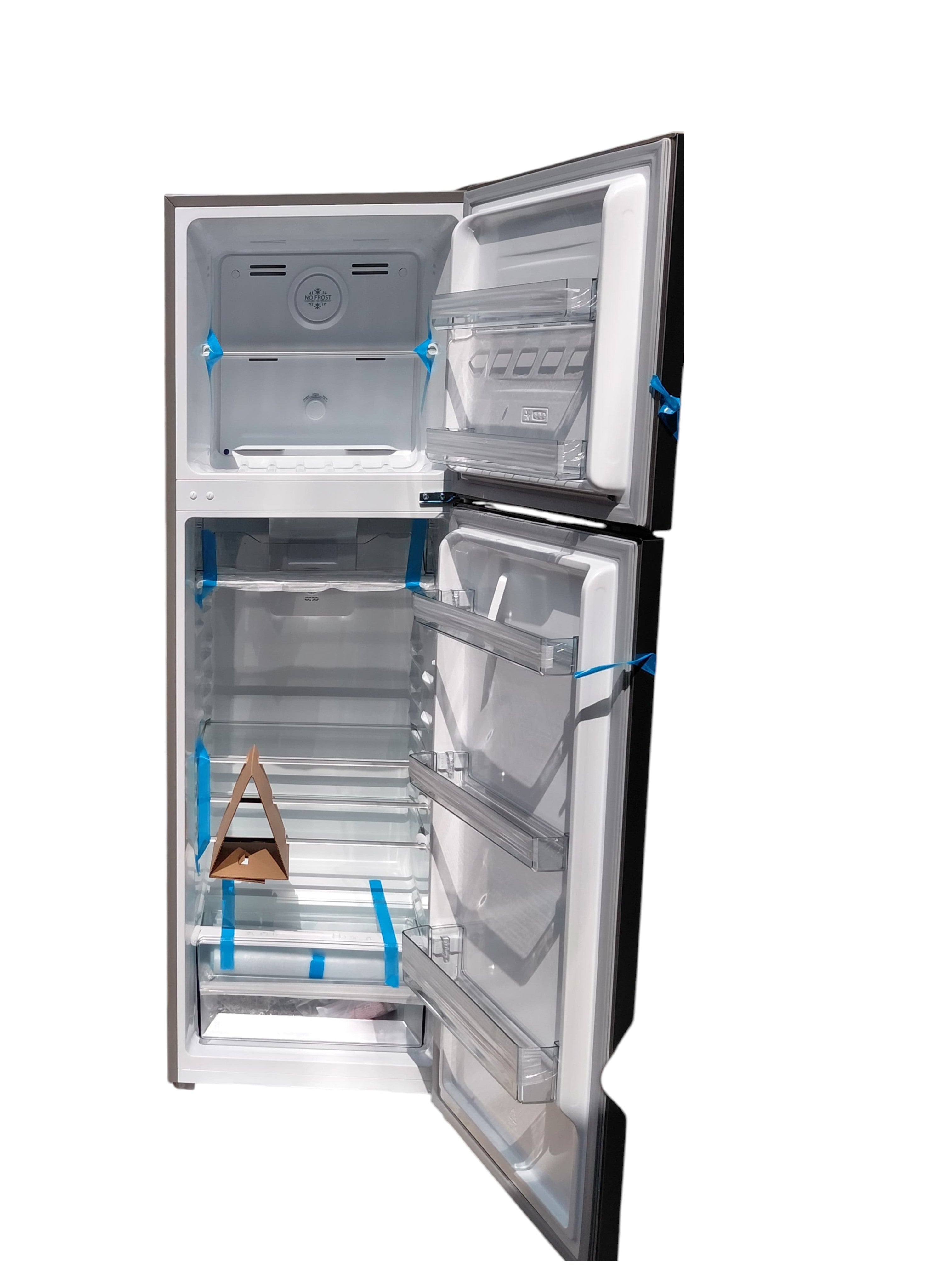 MIKA Fridge, 247L, 2 Door Top Mount Freezer, No Frost, Inox Line Brush MRNF247XLB
